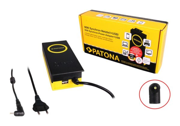 90W Synchron Adapter 2,5x0,7x10mm 19V incl. USB Output 2,1A